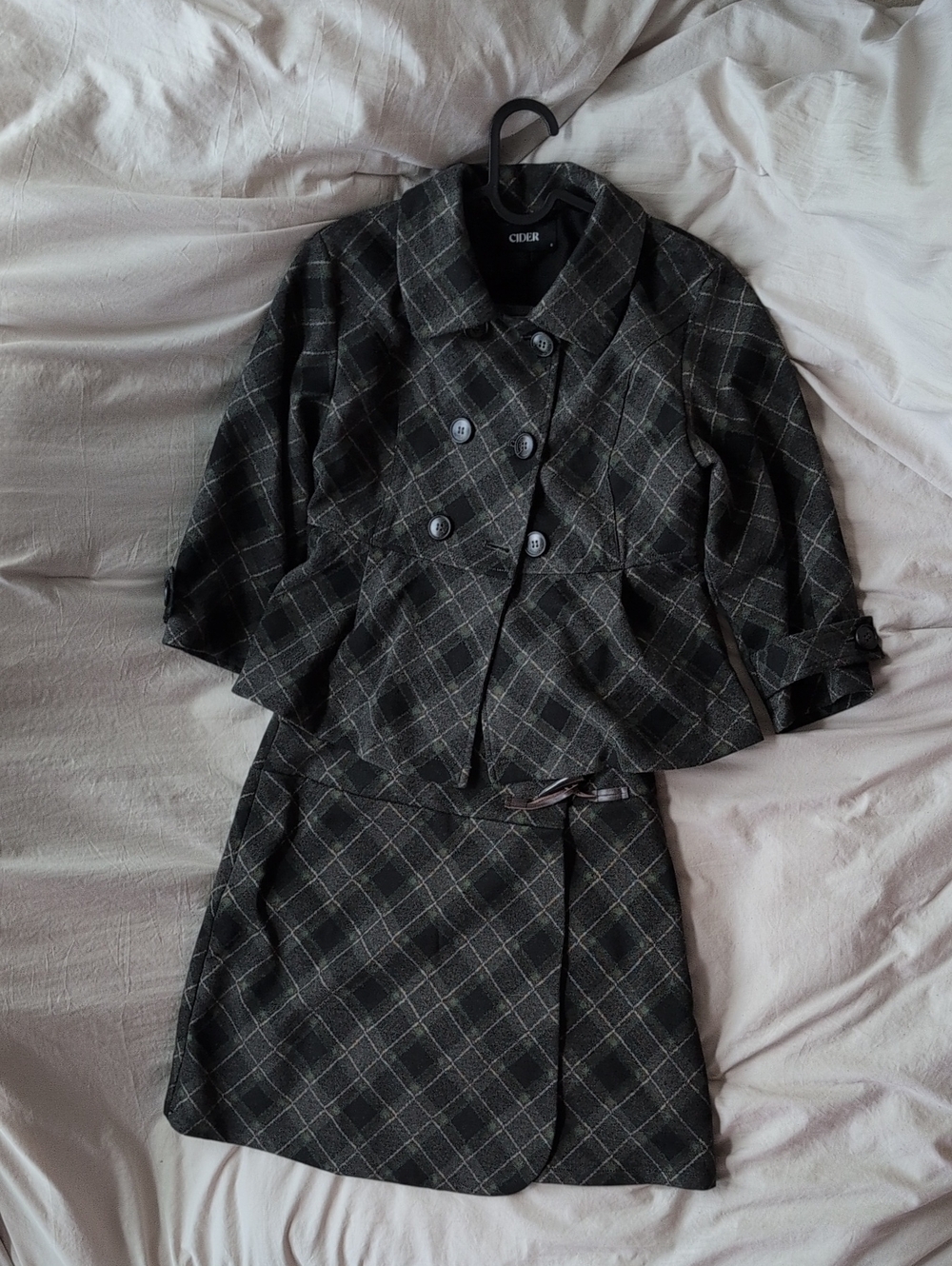 Cider Charcoal & Gray Plaid Two-Piece Skirt Set